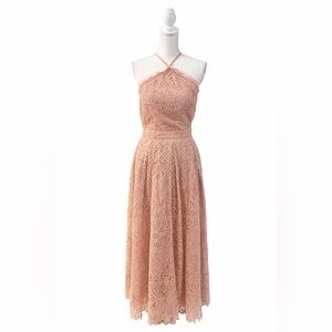 ASOS Tall Blush Pink Lace Maxi Dress Halter NWT US 8 NEW Wedding Formal Party